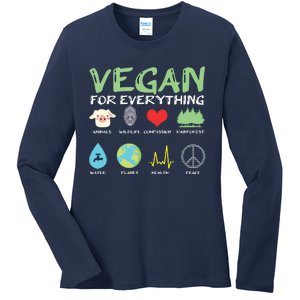 Vegan For Everything Animals Planet Health Go Vegan Ladies Long Sleeve Shirt