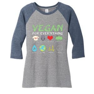 Vegan For Everything Animals Planet Health Go Vegan Women's Tri-Blend 3/4-Sleeve Raglan Shirt