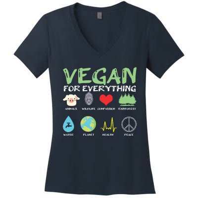 Vegan For Everything Animals Planet Health Go Vegan Women's V-Neck T-Shirt