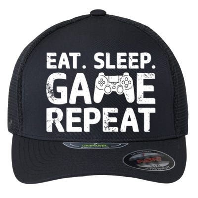 Vintage Funny Eat Sleep Game Repeat Gaming Gift Flexfit Unipanel Trucker Cap