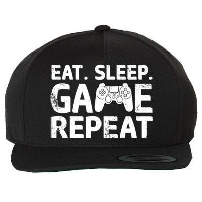 Vintage Funny Eat Sleep Game Repeat Gaming Gift Wool Snapback Cap