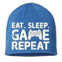 Vintage Funny Eat Sleep Game Repeat Gaming Gift Sustainable Beanie