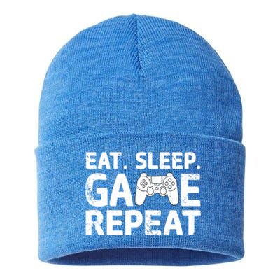 Vintage Funny Eat Sleep Game Repeat Gaming Gift Sustainable Knit Beanie