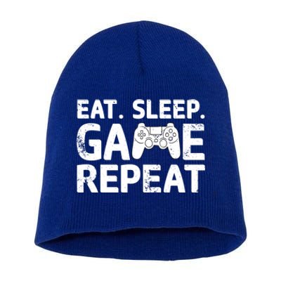 Vintage Funny Eat Sleep Game Repeat Gaming Gift Short Acrylic Beanie