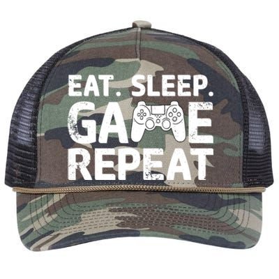 Vintage Funny Eat Sleep Game Repeat Gaming Gift Retro Rope Trucker Hat Cap