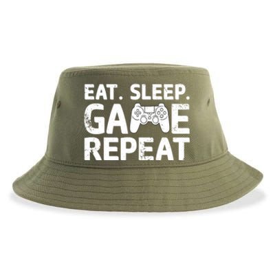 Vintage Funny Eat Sleep Game Repeat Gaming Gift Sustainable Bucket Hat