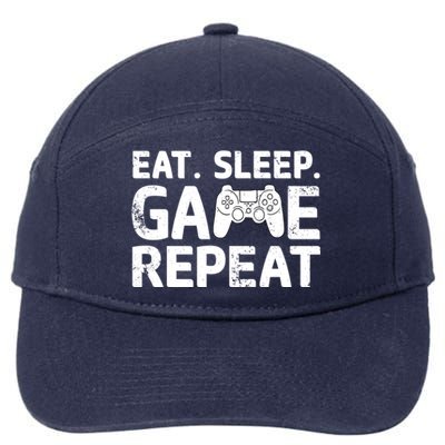 Vintage Funny Eat Sleep Game Repeat Gaming Gift 7-Panel Snapback Hat