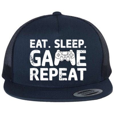 Vintage Funny Eat Sleep Game Repeat Gaming Gift Flat Bill Trucker Hat