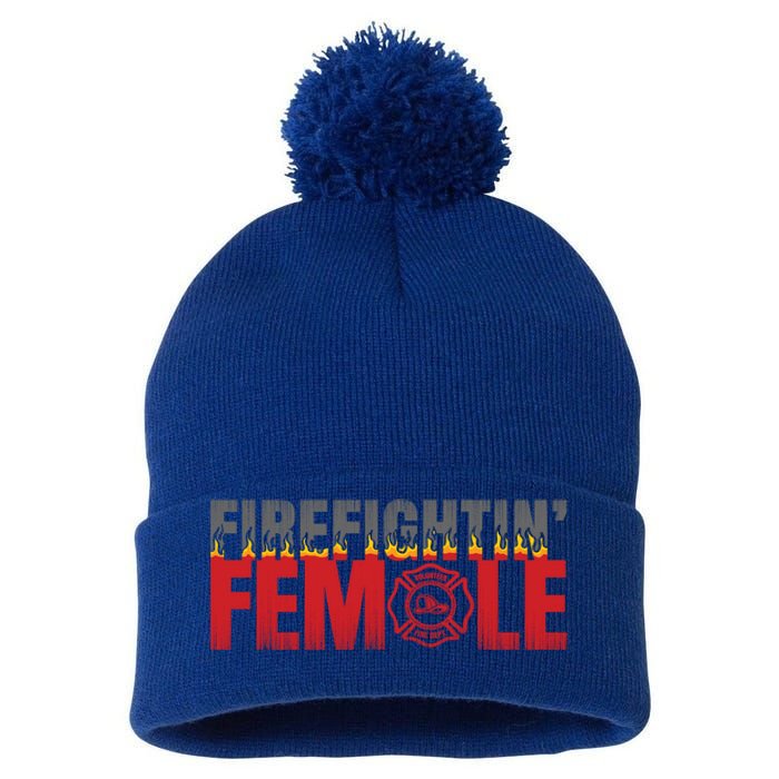 Volunteer Firefighter Emblem Logo Gift Fire Fighting Female Gift Pom Pom 12in Knit Beanie