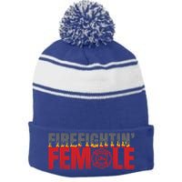 Volunteer Firefighter Emblem Logo Gift Fire Fighting Female Gift Stripe Pom Pom Beanie