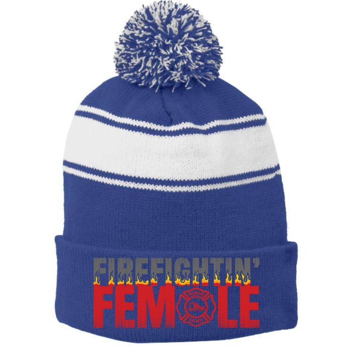 Volunteer Firefighter Emblem Logo Gift Fire Fighting Female Gift Stripe Pom Pom Beanie