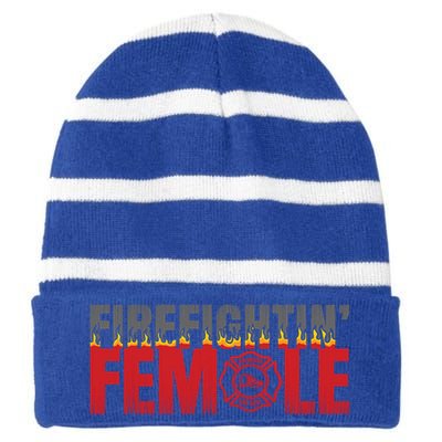 Volunteer Firefighter Emblem Logo Gift Fire Fighting Female Gift Striped Beanie with Solid Band