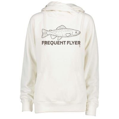 Vintage Fly Fishing Frequent Flyer Trout Fishing Womens Funnel Neck Pullover Hood