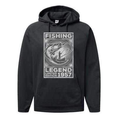 Vintage Fish Fisherman Bass Fishing Legend 1957 Birthday Performance Fleece Hoodie