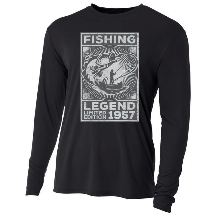 Vintage Fish Fisherman Bass Fishing Legend 1957 Birthday Cooling Performance Long Sleeve Crew