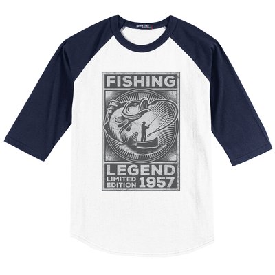 Vintage Fish Fisherman Bass Fishing Legend 1957 Birthday Baseball Sleeve Shirt