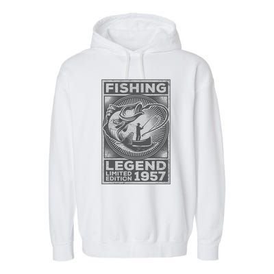 Vintage Fish Fisherman Bass Fishing Legend 1957 Birthday Garment-Dyed Fleece Hoodie