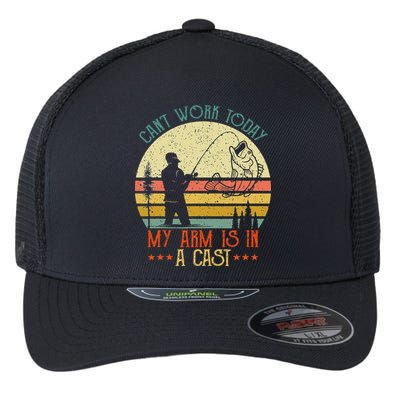 Vintage Funny Fishing Can't Work Today My Arm Is In A Cast Flexfit Unipanel Trucker Cap
