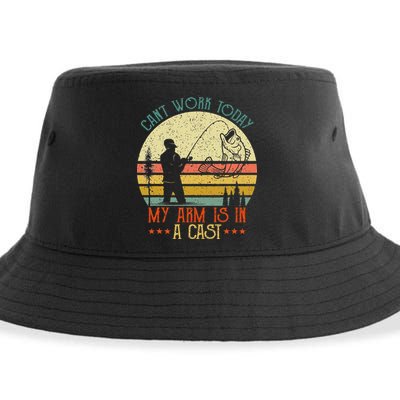 Vintage Funny Fishing Can't Work Today My Arm Is In A Cast Sustainable Bucket Hat