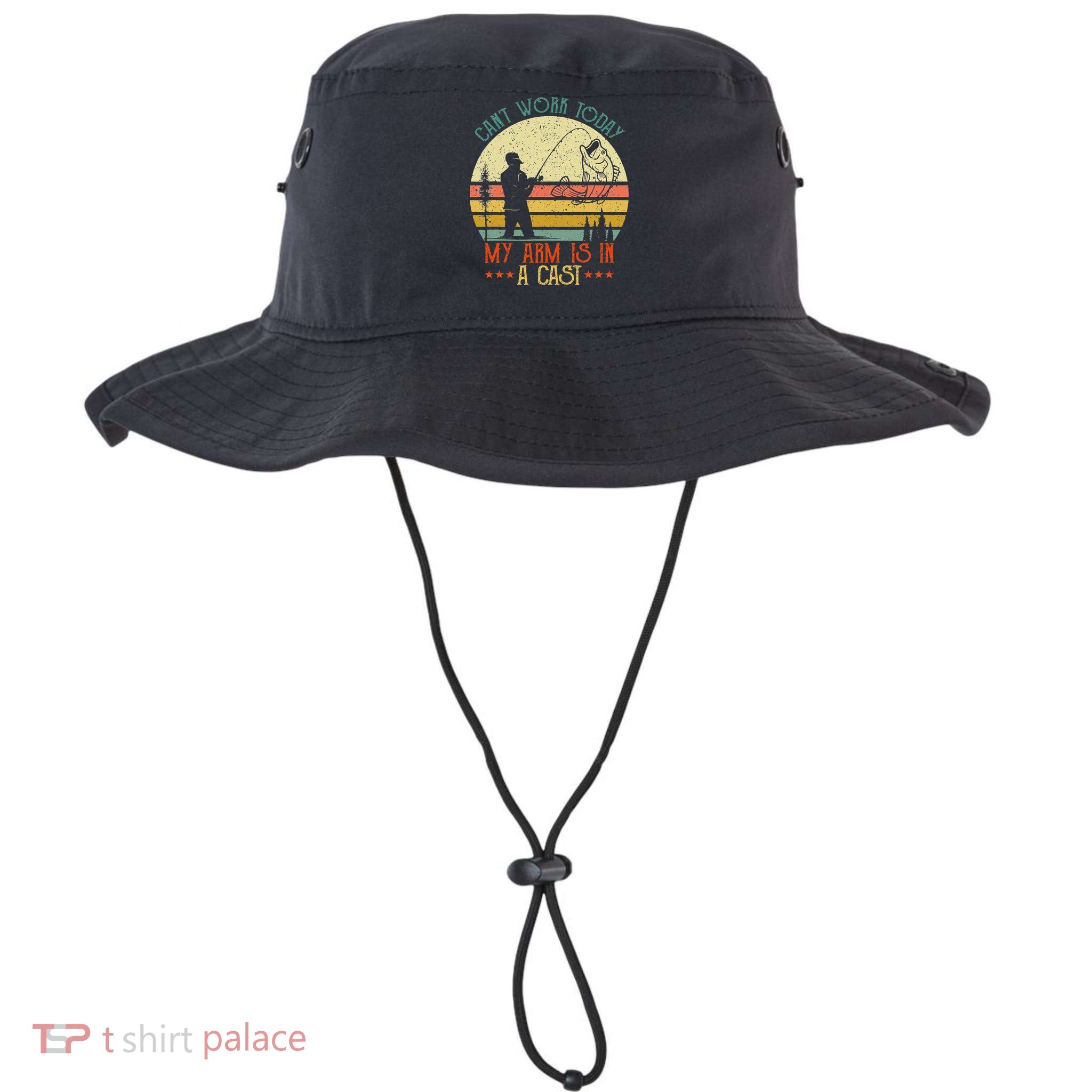 Vintage Funny Fishing Can't Work Today My Arm Is In A Cast Bucket Hat