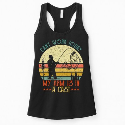 Vintage Funny Fishing Can't Work Today My Arm Is In A Cast Womens Tank Top