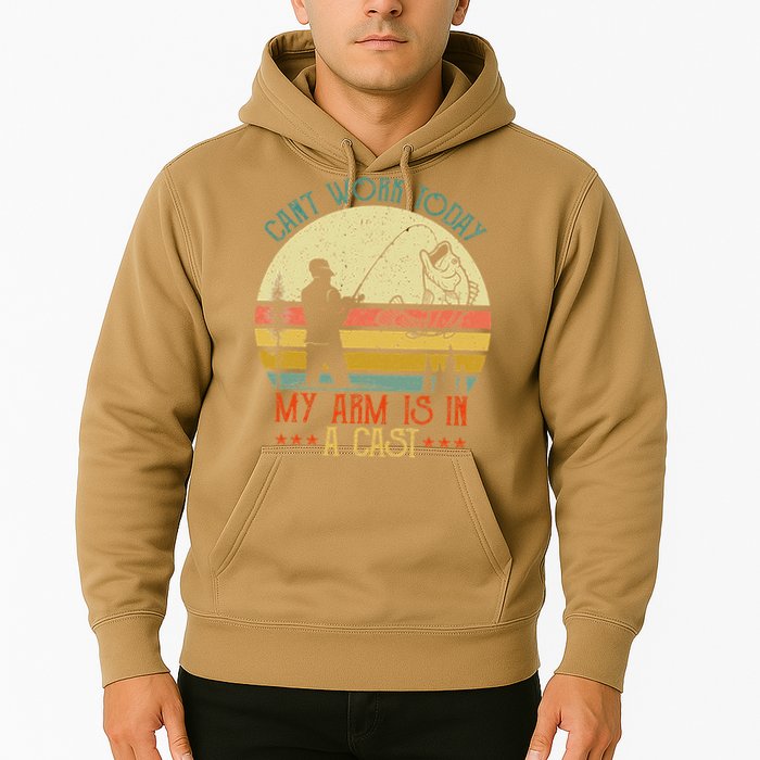 Vintage Funny Fishing Can't Work Today My Arm Is In A Cast Hoodie