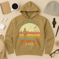 Vintage Funny Fishing Can't Work Today My Arm Is In A Cast Hoodie