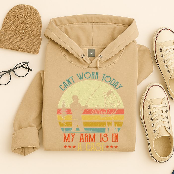 Vintage Funny Fishing Can't Work Today My Arm Is In A Cast Hoodie