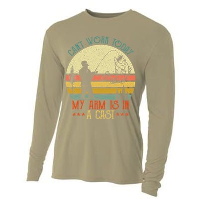 Vintage Funny Fishing Can't Work Today My Arm Is In A Cast Cooling Performance Long Sleeve Crew