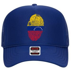 Venezuela Flag Fingerprint Great Gift High Crown Mesh Back Trucker Hat