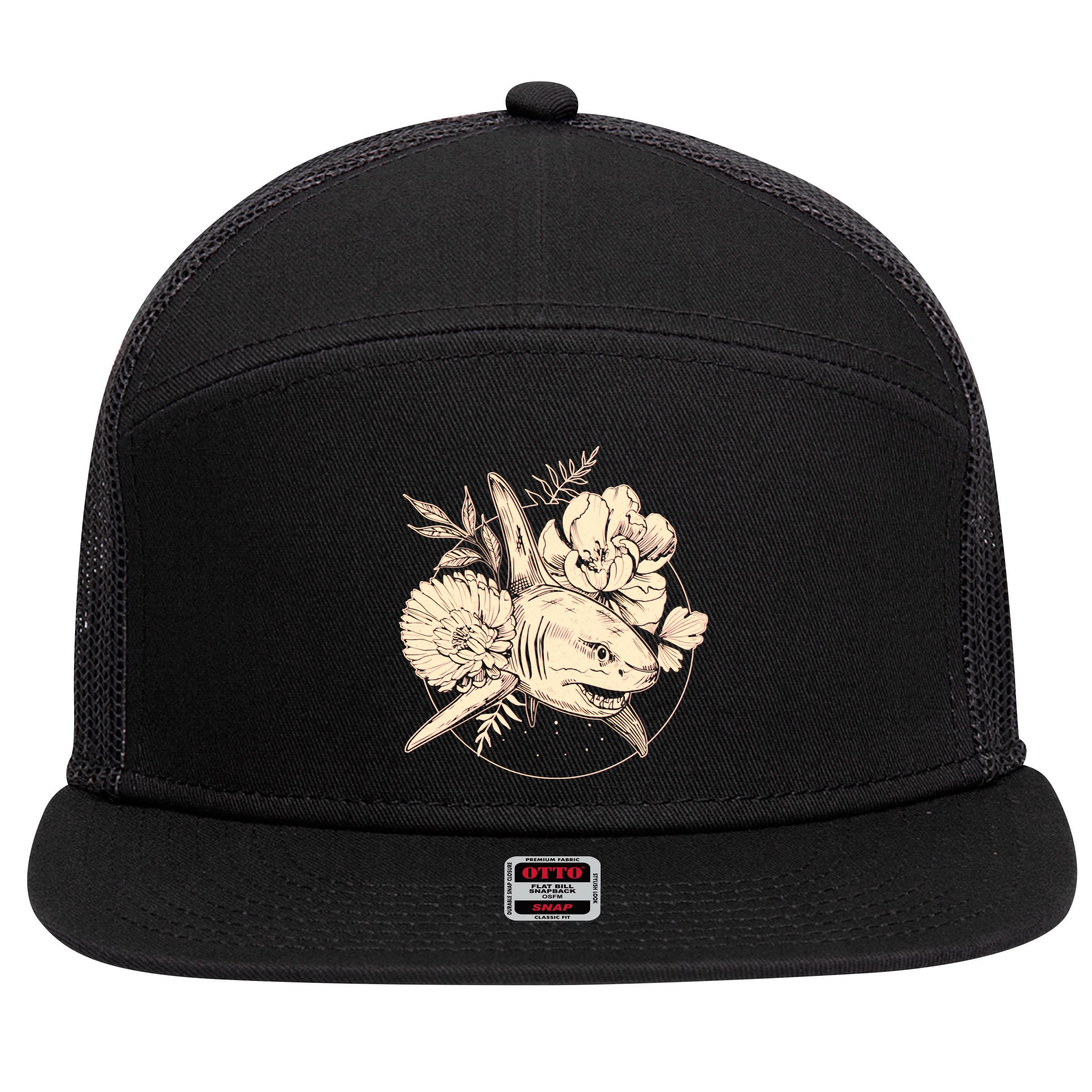 Vintage Flower Floral Shark 7 Panel Mesh Trucker Snapback Hat