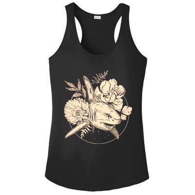 Vintage Flower Floral Shark Ladies PosiCharge Competitor Racerback Tank