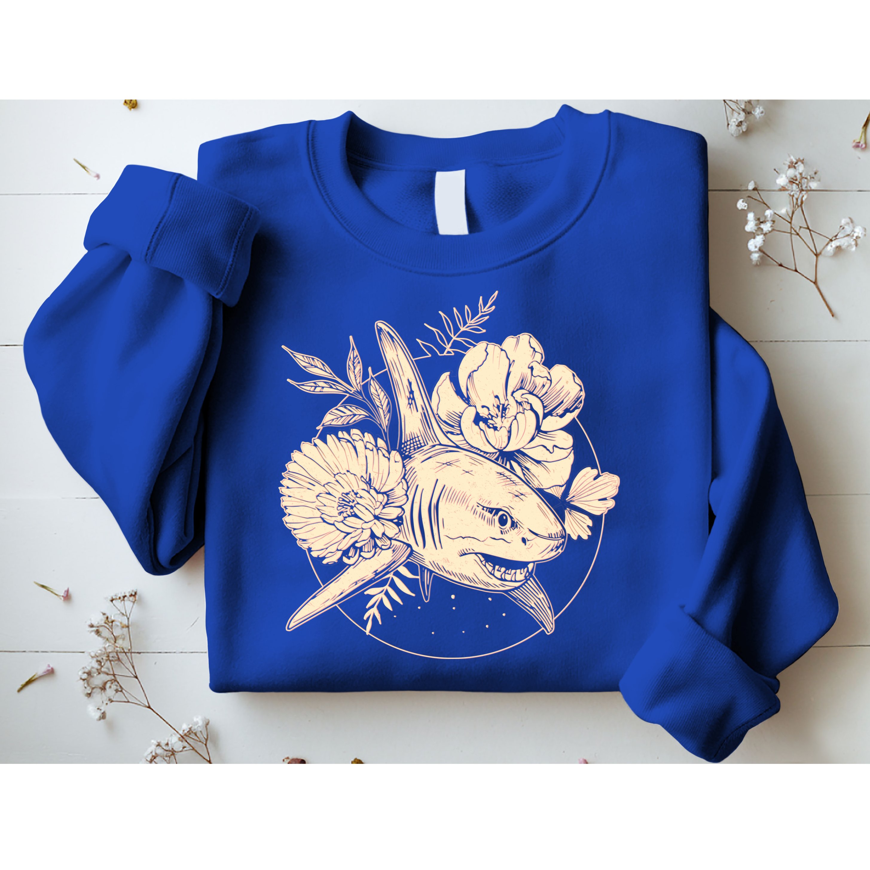 Vintage Flower Floral Shark Sweatshirt
