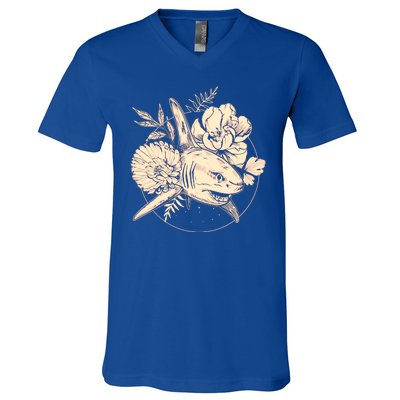 Vintage Flower Floral Shark V-Neck T-Shirt