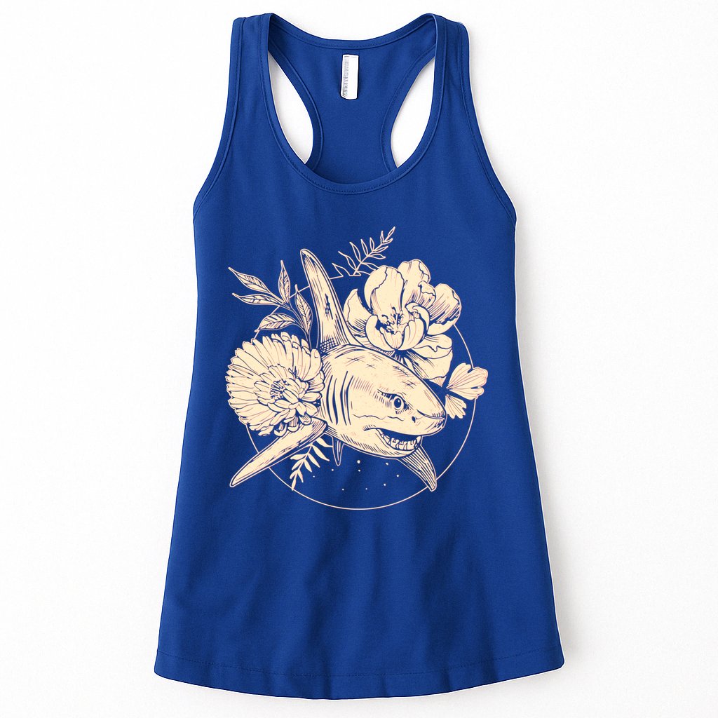 Vintage Flower Floral Shark Womens Tank Top