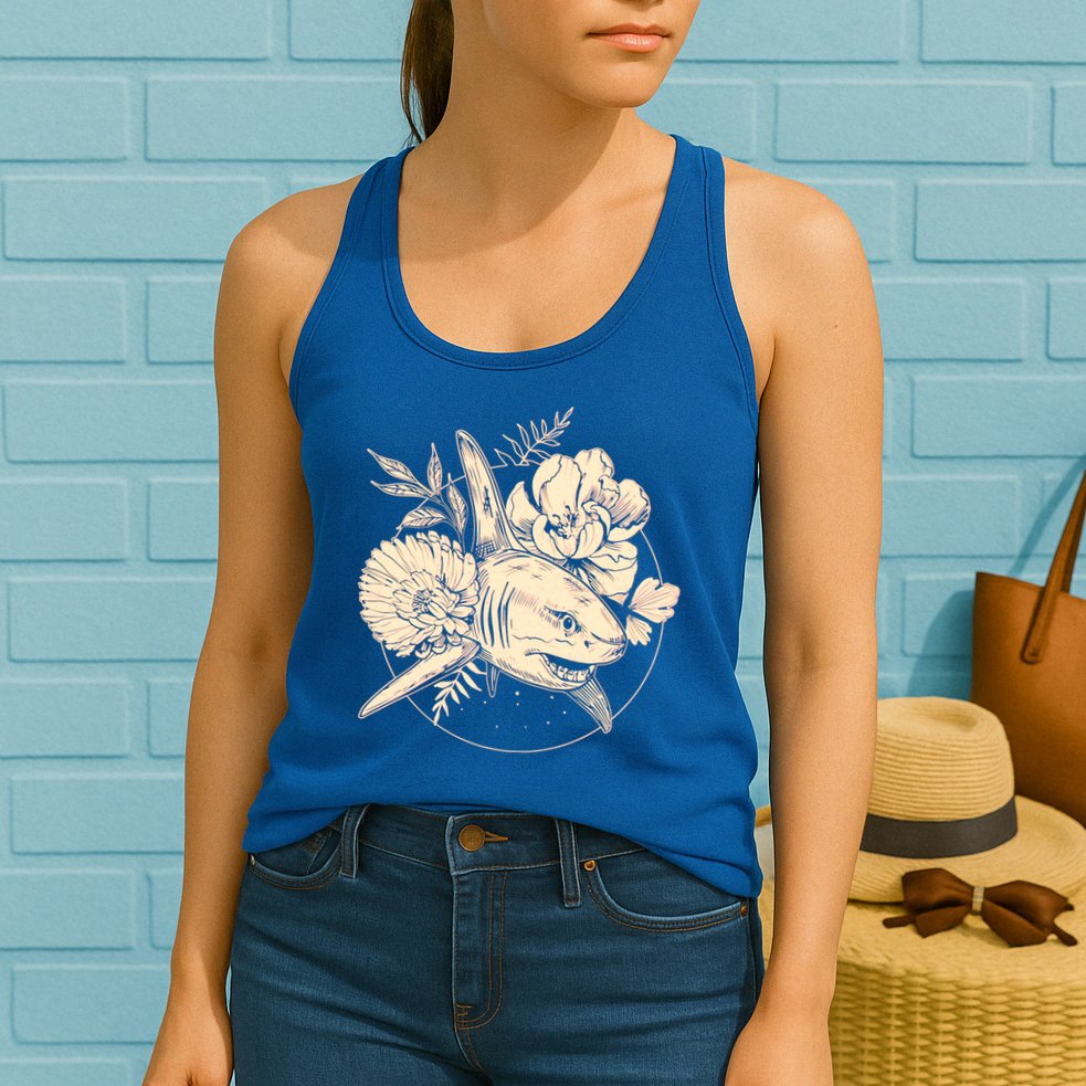 Vintage Flower Floral Shark Womens Tank Top