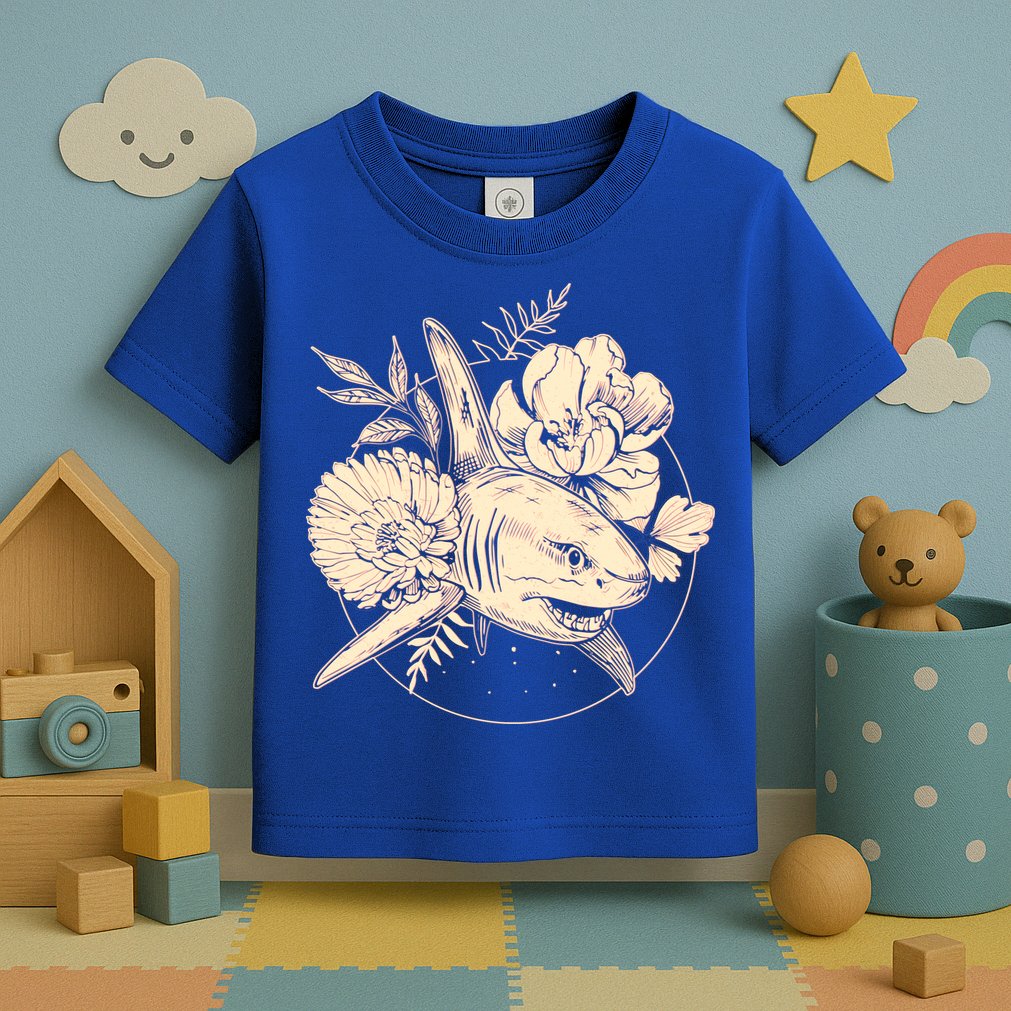 Vintage Flower Floral Shark Toddler T-Shirt