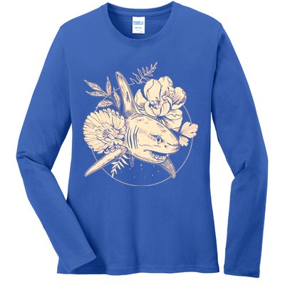 Vintage Flower Floral Shark Ladies Long Sleeve Shirt