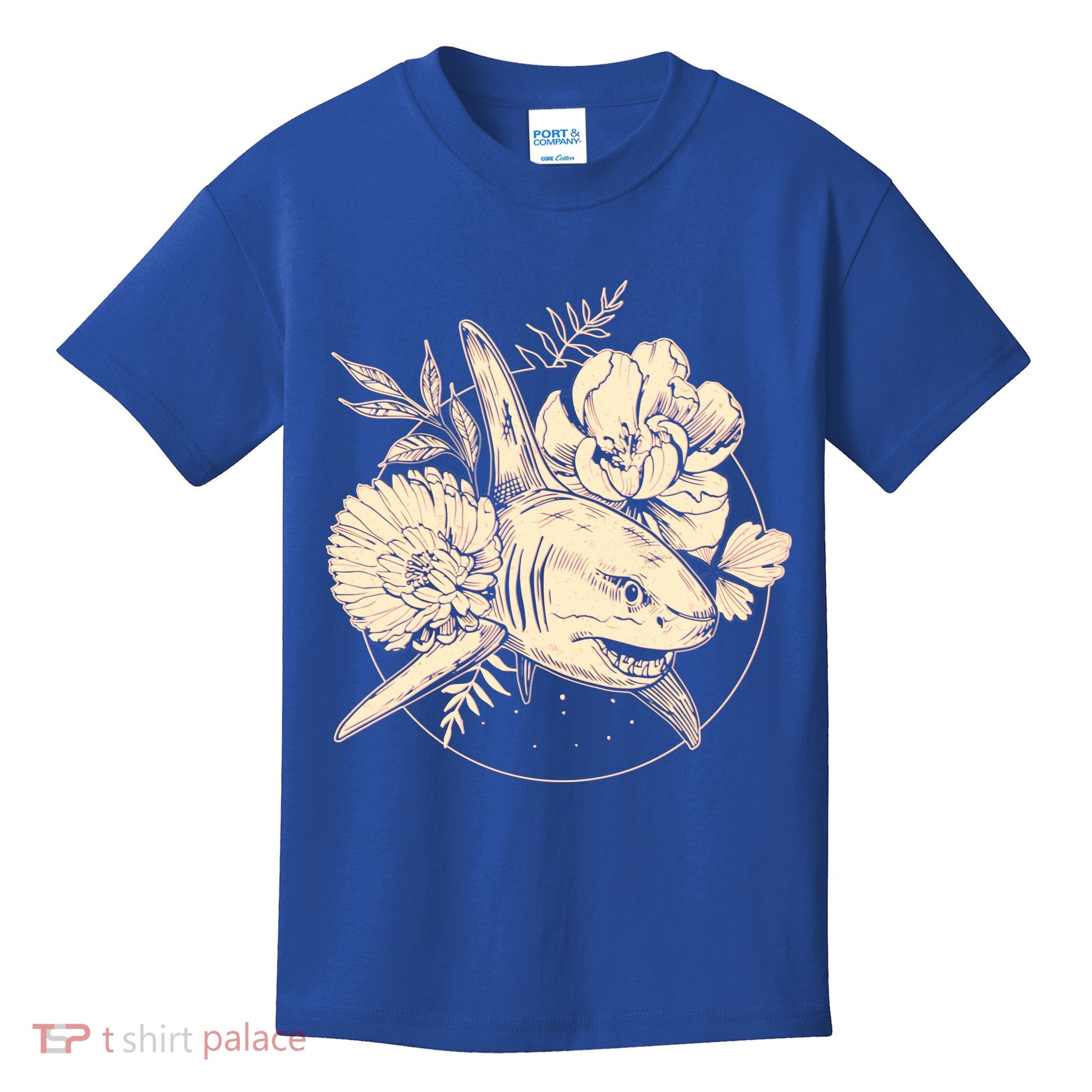 Vintage Flower Floral Shark Kids T-Shirt