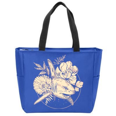Vintage Flower Floral Shark Zip Tote Bag