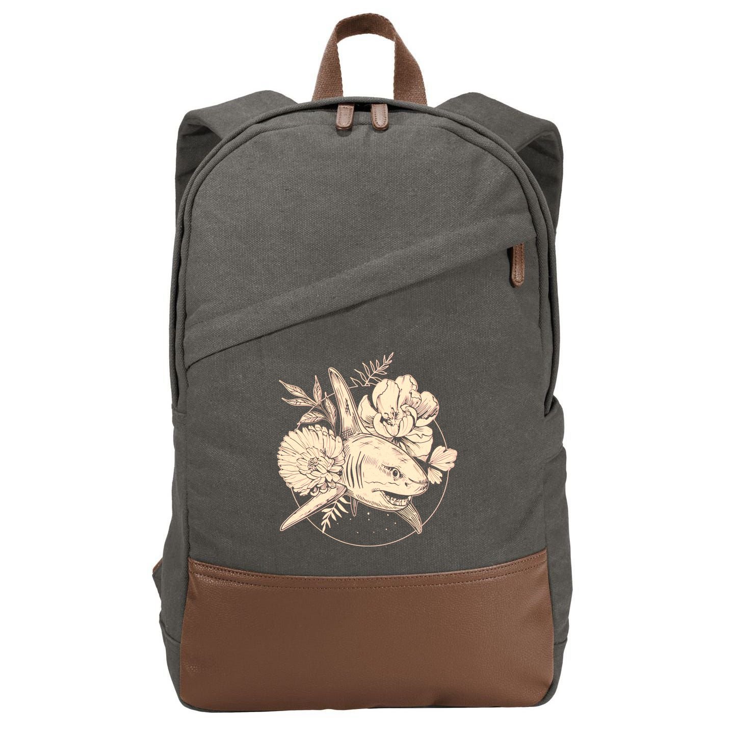 Vintage Flower Floral Shark Cotton Canvas Backpack