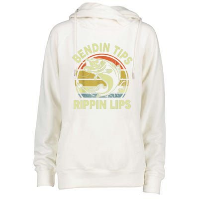 Vintage Fishing Funny Bending Tips Rippin Lips Bass Dad Gift Womens Funnel Neck Pullover Hood