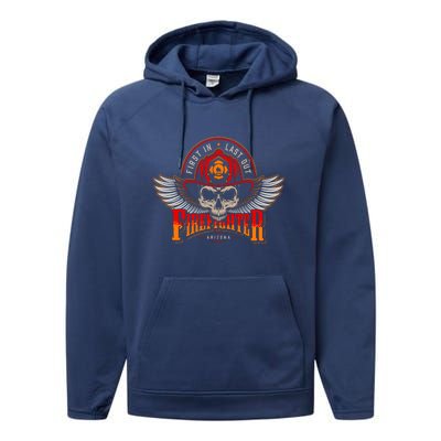 Vintage Firefighter Fire Skull Helmet Halloween Gift Performance Fleece Hoodie