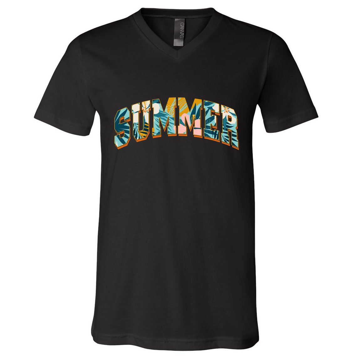 Vintage Floral Flower Pattern Summer V-Neck T-Shirt