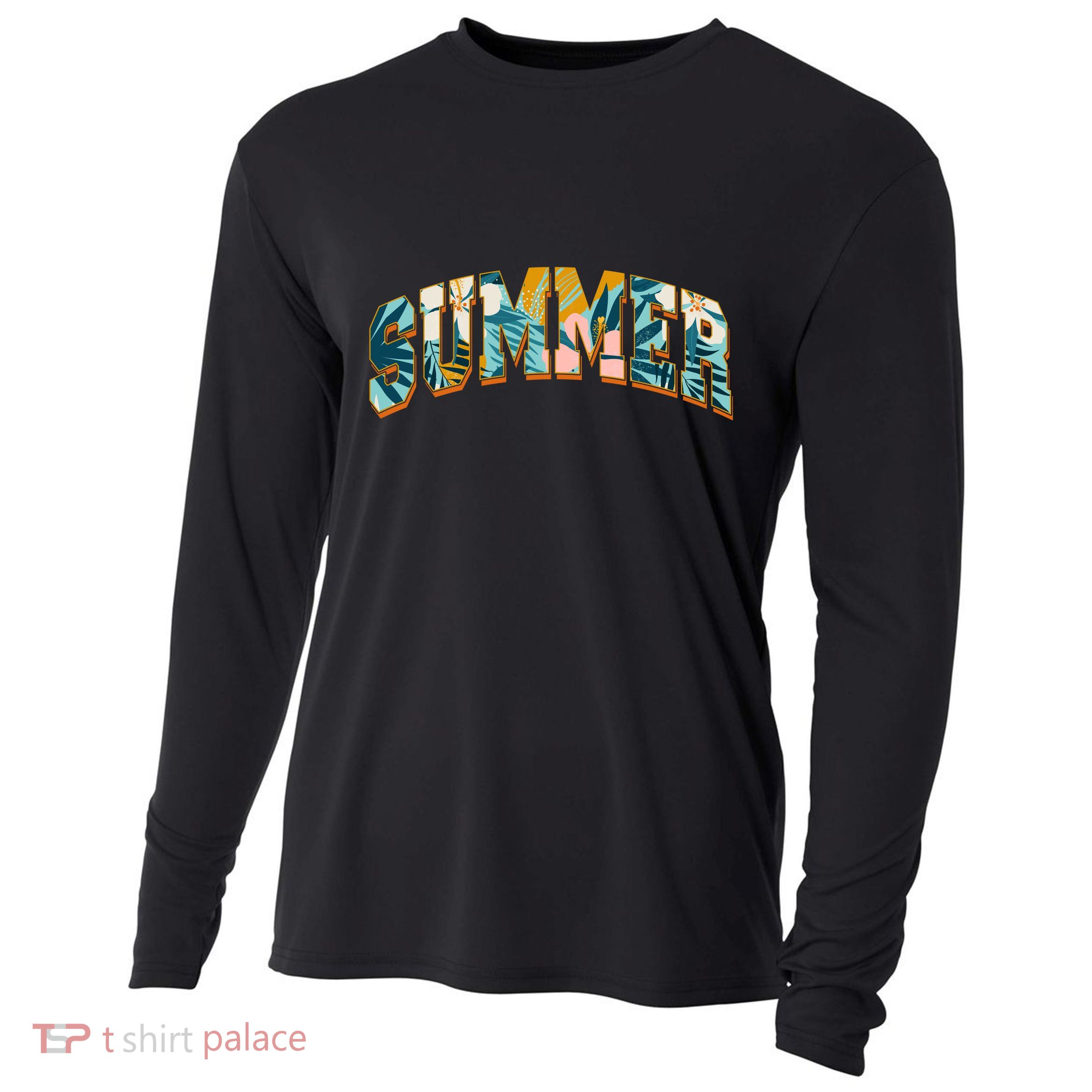 Vintage Floral Flower Pattern Summer Cooling Performance Long Sleeve Crew