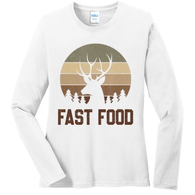 Vintage Fast Food Hunter Deer Hunting Ladies Long Sleeve Shirt