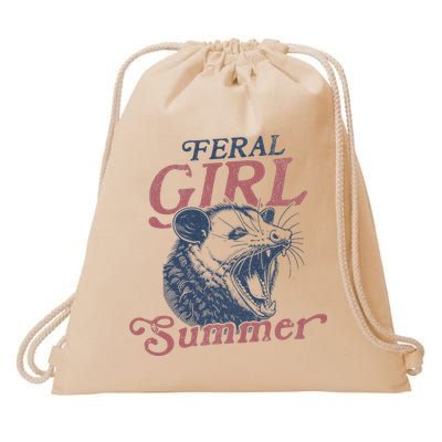 Vintage Feral Girl Summer Opossum Drawstring Bag