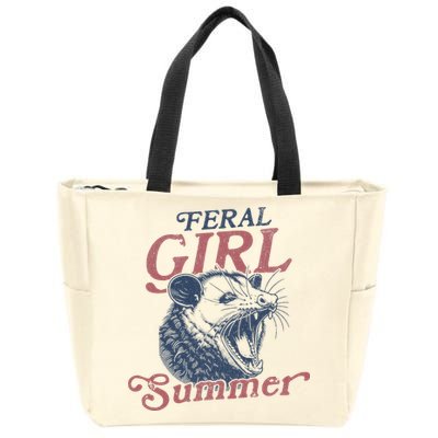 Vintage Feral Girl Summer Opossum Zip Tote Bag