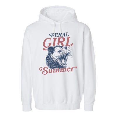 Vintage Feral Girl Summer Opossum Garment-Dyed Fleece Hoodie