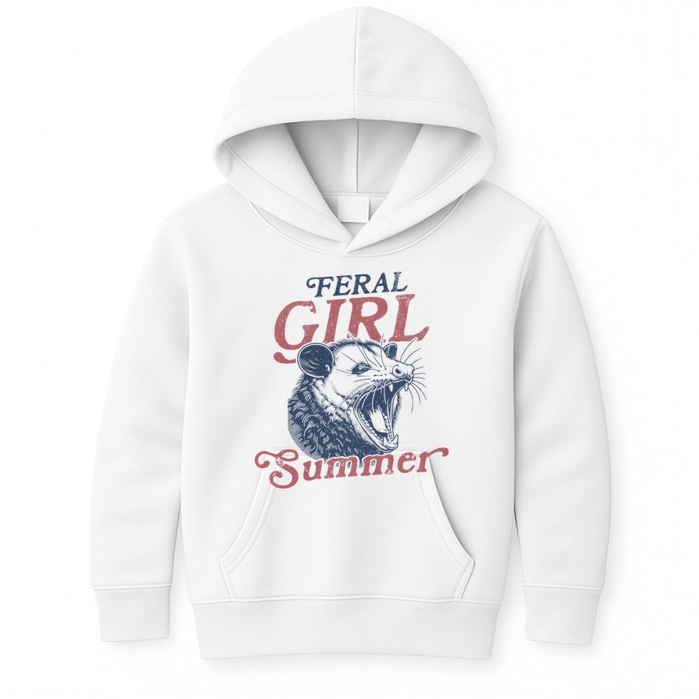 Vintage Feral Girl Summer Opossum Kids Hoodie